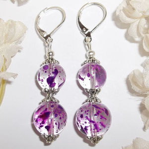 Purple Glass Earring Set Statement Jewelry 4680